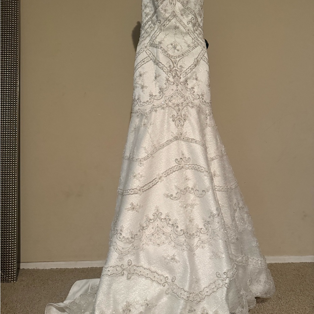 Val Stefani Embellished Strapless White and Silver Wedding Gown